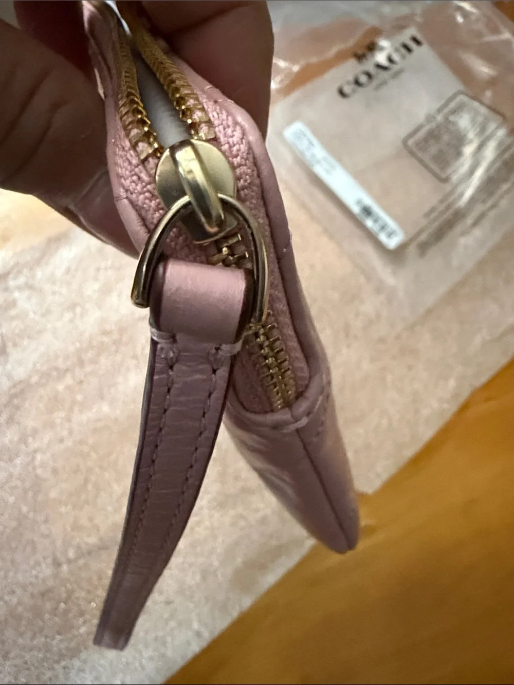 Coach Quilted Wristlet in Light Pink with Gold Hardware
